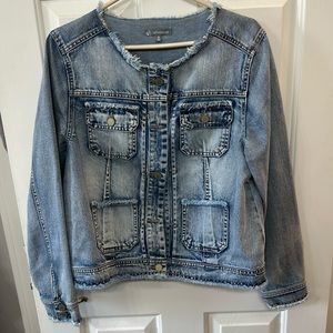 Collarless denim jacket